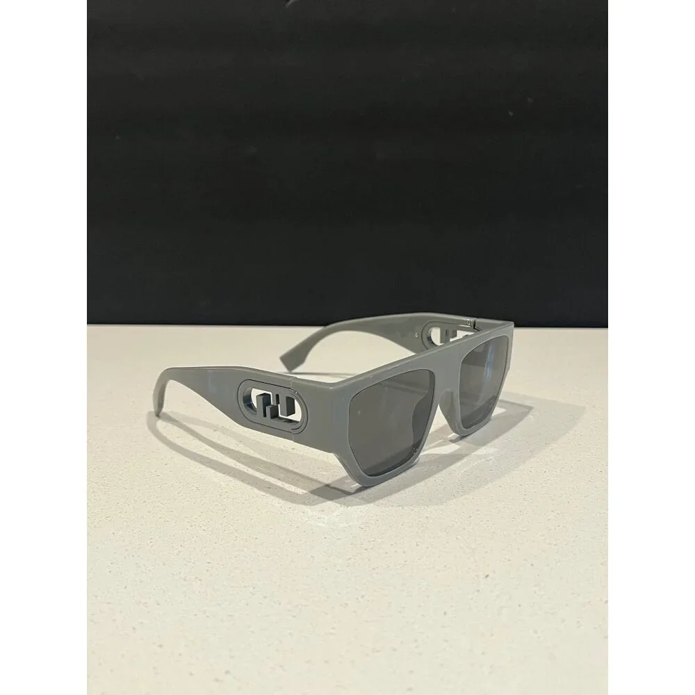FENDI O'Lock GREY Nylon Rectangle Sunglasses NEW